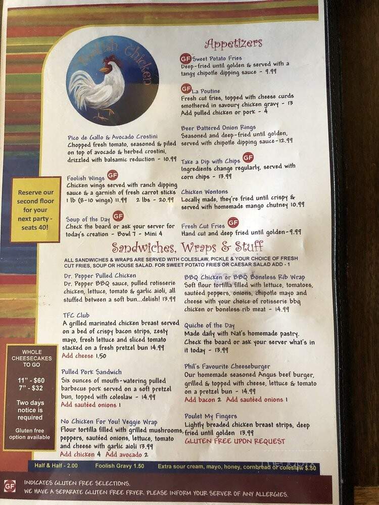 The Foolish Chicken - Ottawa, ON menu_pic