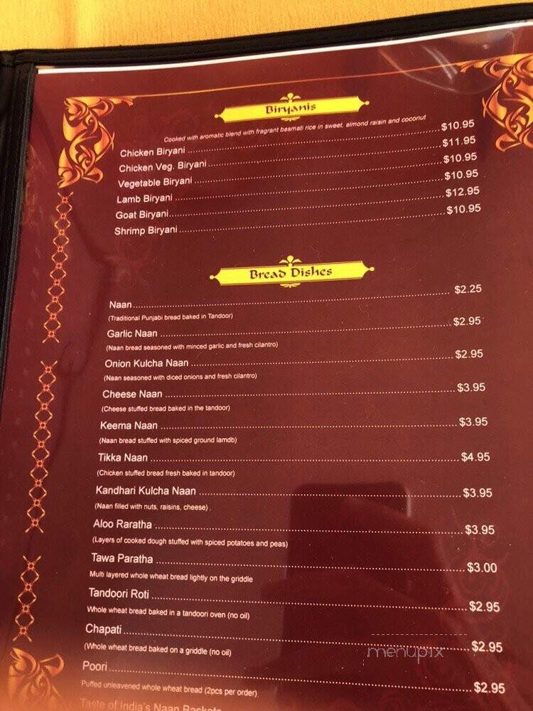 Taste of India - Whitehorse, YT menu_pic