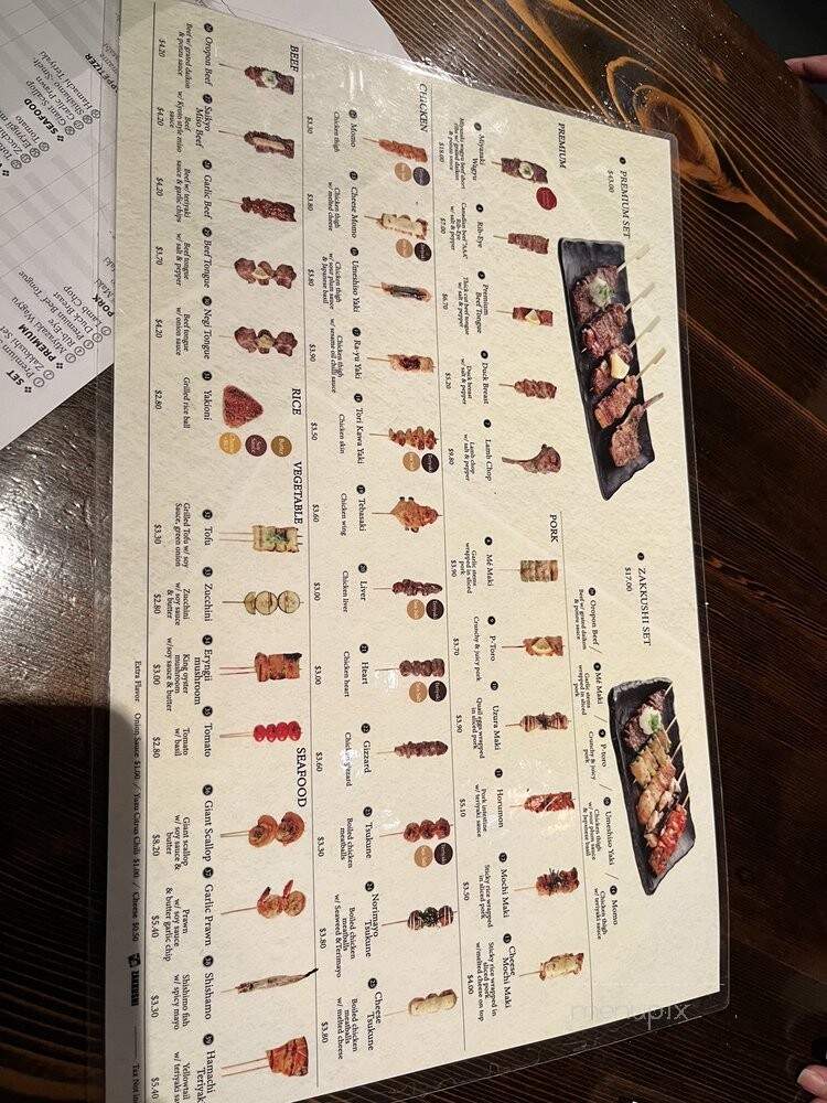 Zakkushi Charcoal Grill - Vancouver, BC menu_pic