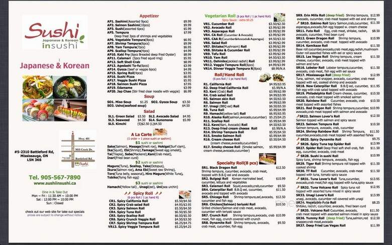 Sushi In Sushi - Mississauga, ON menu_pic