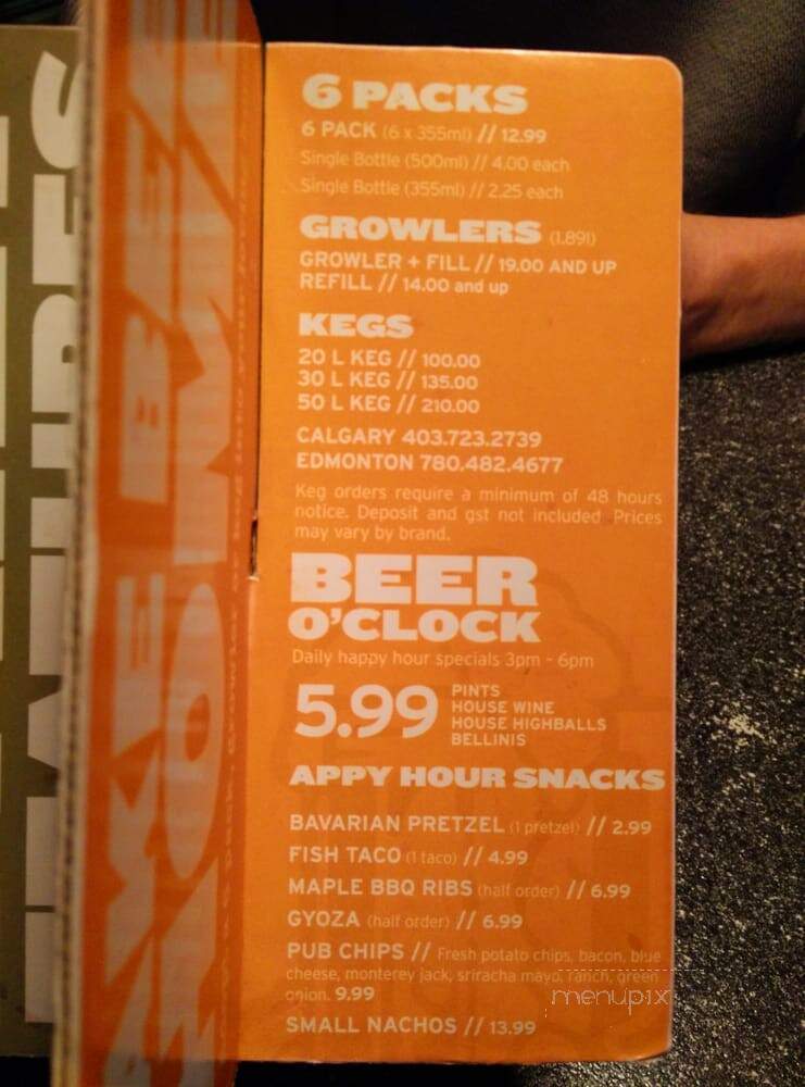 Brewsters Brewing Company & Restaurant - Calgary, AB menu_pic