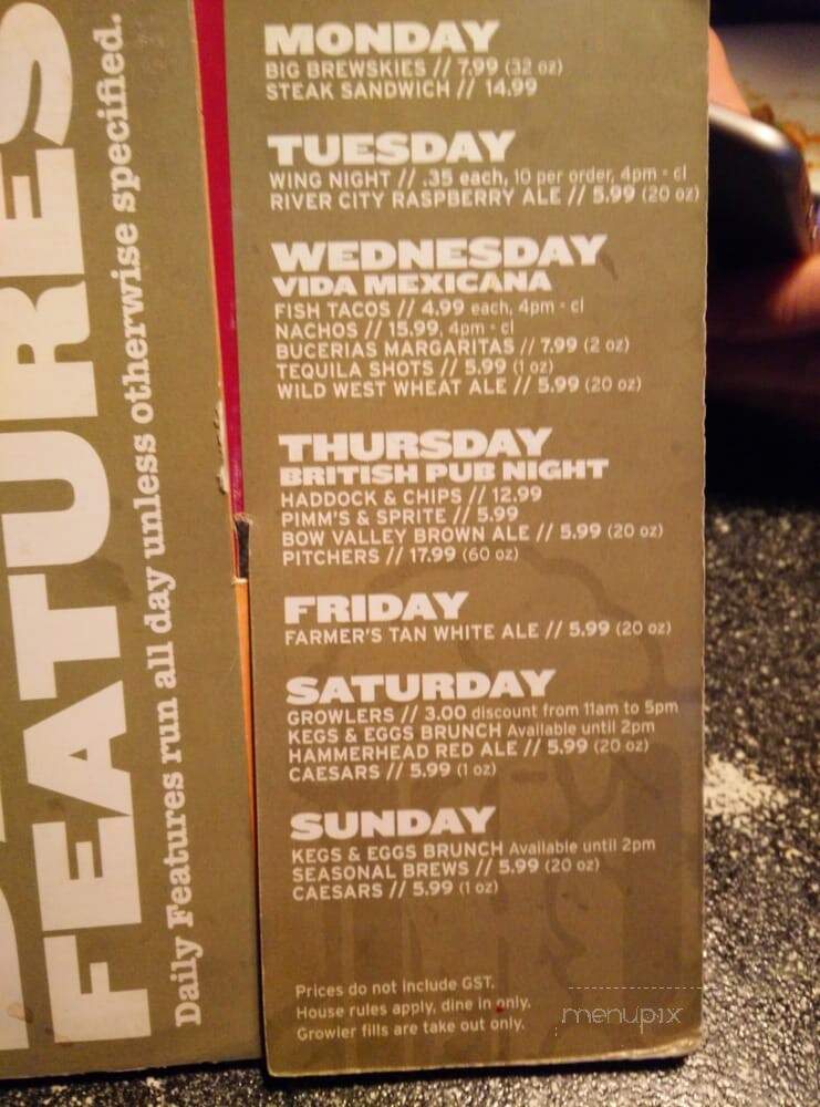 Brewsters Brewing Company & Restaurant - Calgary, AB menu_pic