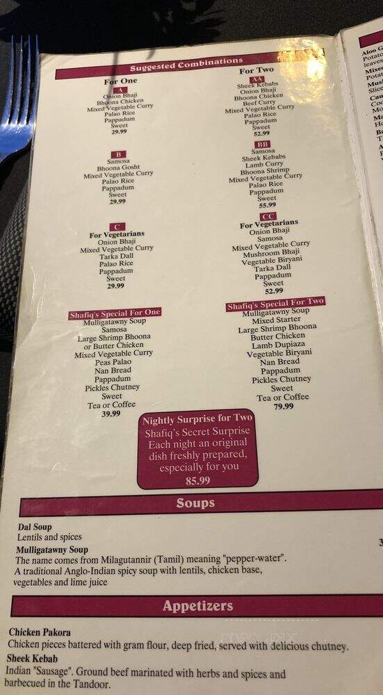 Shafiq's Taste Of India - Peterborough, ON menu_pic