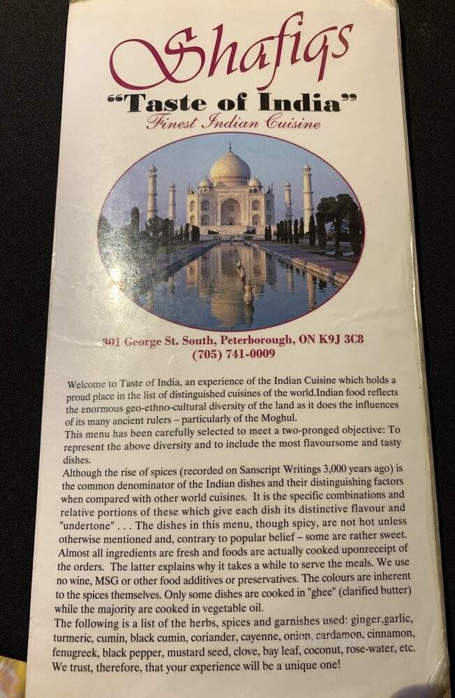 Shafiq's Taste Of India - Peterborough, ON menu_pic