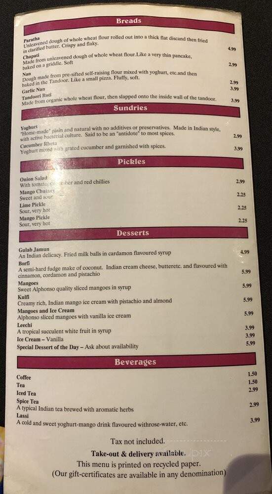 Shafiq's Taste Of India - Peterborough, ON menu_pic