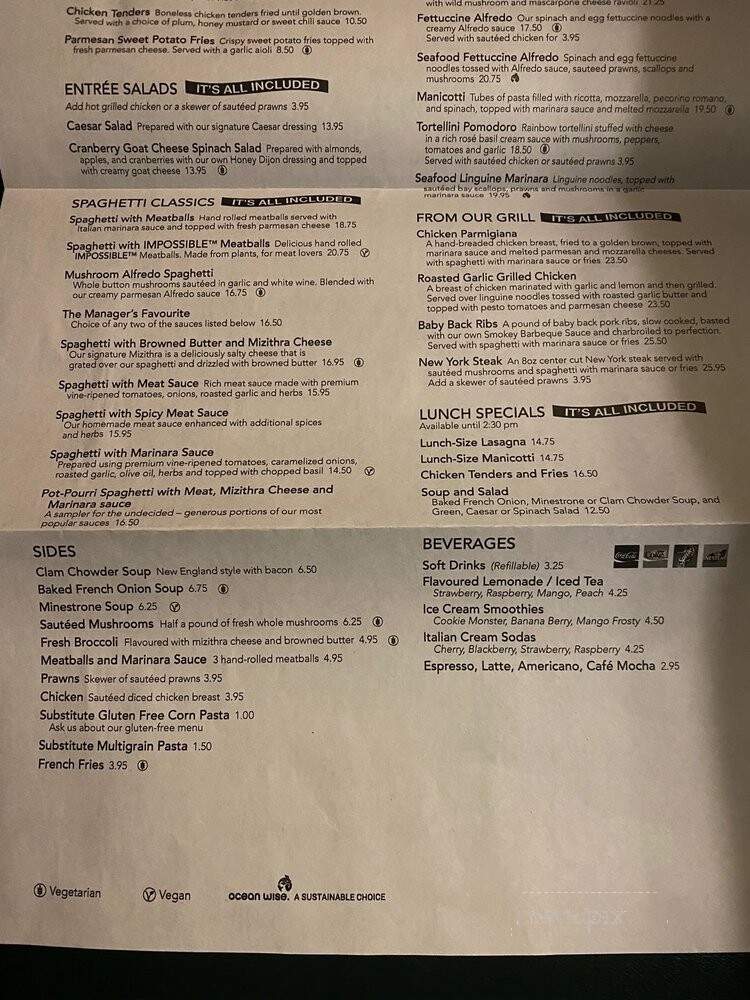 The Old Spaghetti Factory - Banff, AB menu_pic