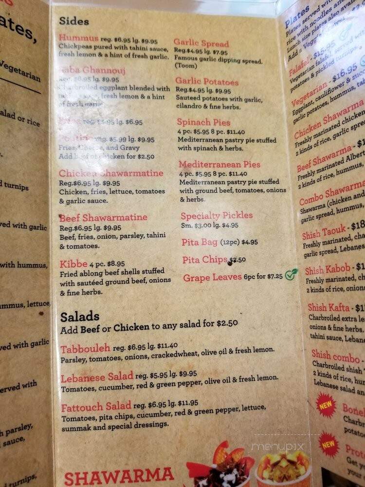 La Shish Taouk Inc - Edmonton, AB menu_pic