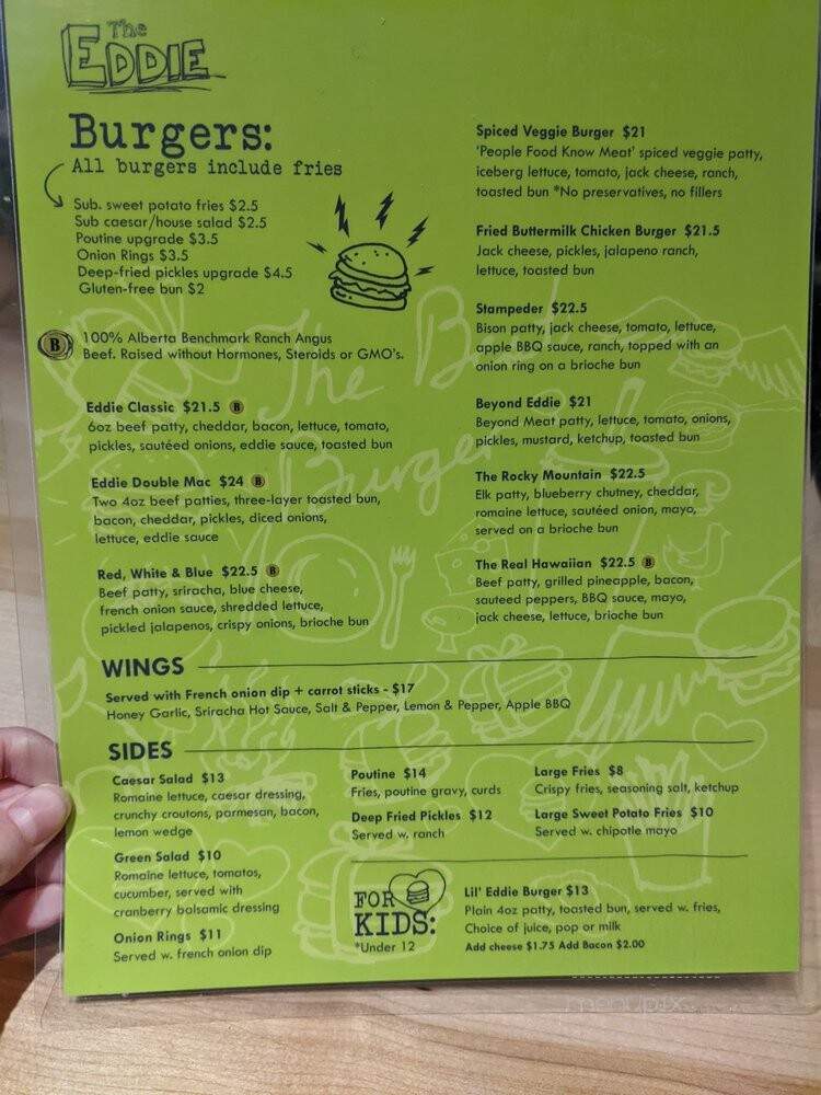 The Eddie Burger & Bar - Banff, AB menu_pic