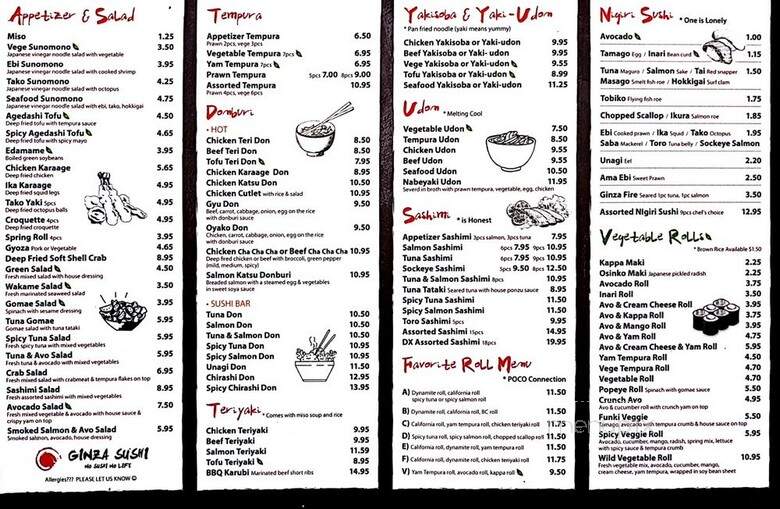 Ginza Restaurant - Port Coquitlam, BC menu_pic