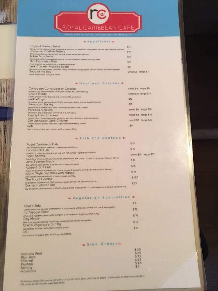 Royal Caribbean Cafe - Toronto, ON menu_pic