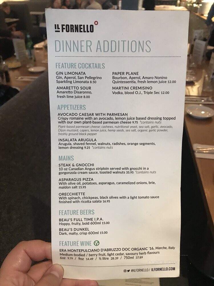 Il Fornello Restaurant - Toronto, ON menu_pic