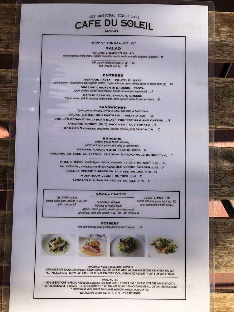 Cafe Du Soleil - Vancouver, BC menu_pic