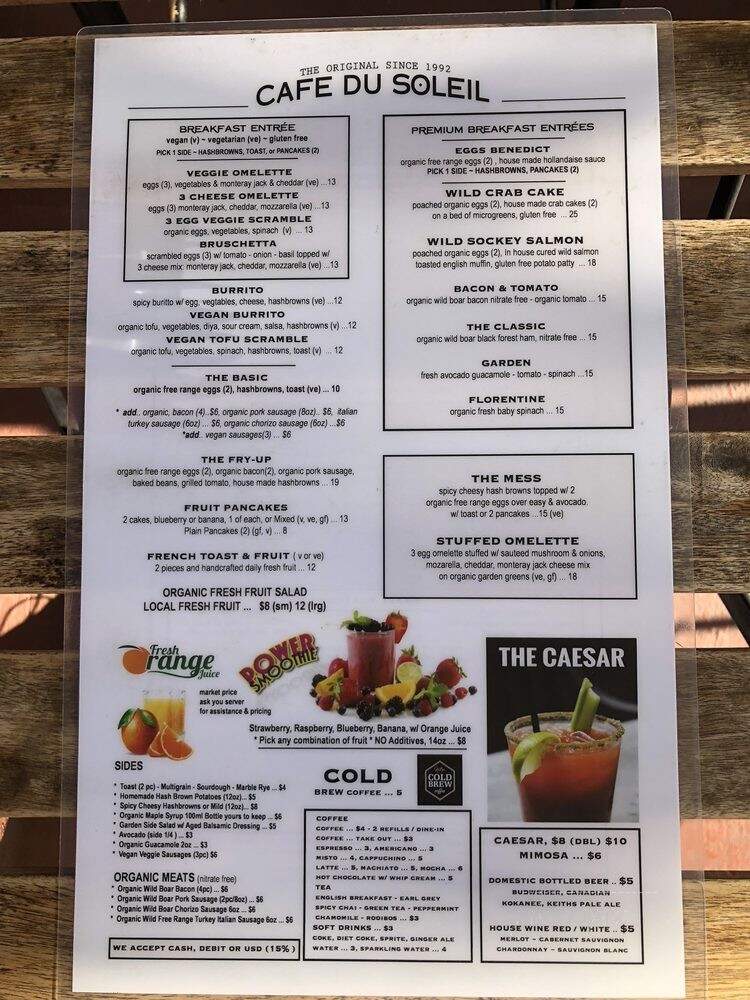 Cafe Du Soleil - Vancouver, BC menu_pic