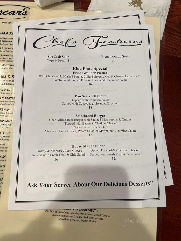 Oscar's Seafood & Pasta House - Trenton, ON menu_pic