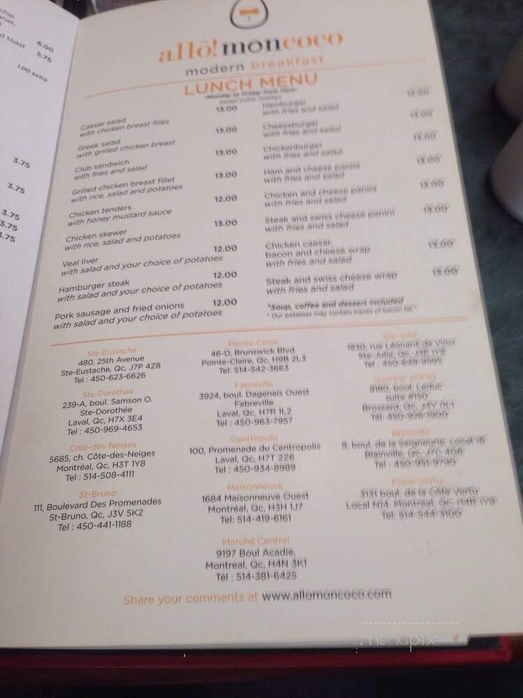 Allo! Mon Coco - Laval, QC menu_pic