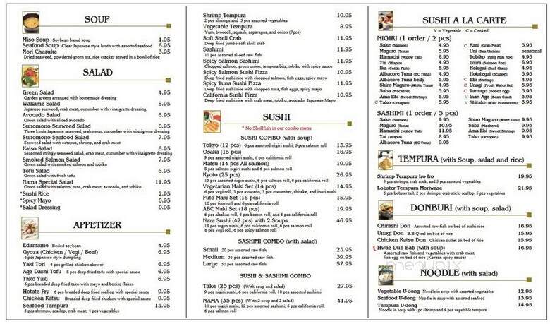 Nama Sushi - Toronto, ON menu_pic