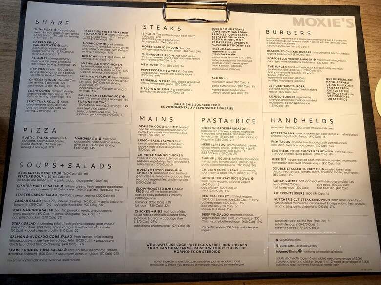 Moxie's Classic Grill - Toronto, ON menu_pic