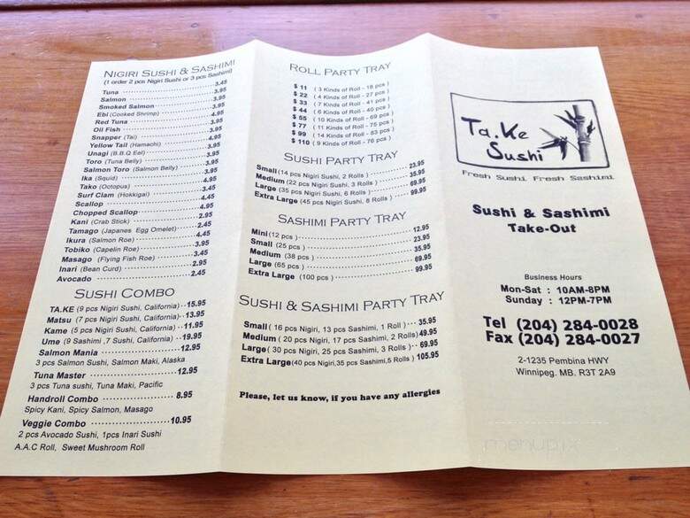 TA-KE Sushi Take Out - Winnipeg, MB menu_pic