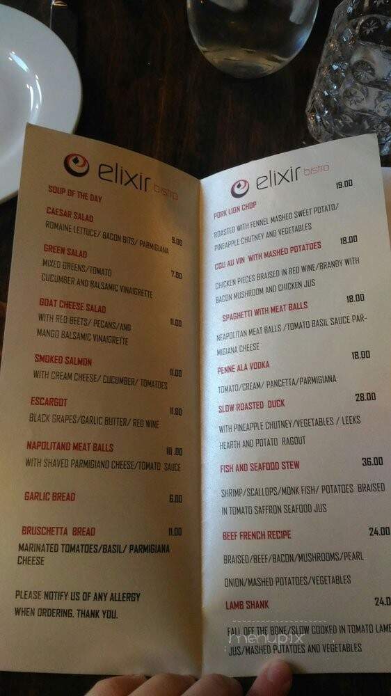 Elixir Restaurant - Cambridge, ON menu_pic