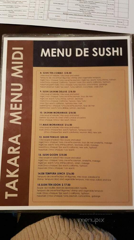 Takara Restaurant - Montreal, QC menu_pic