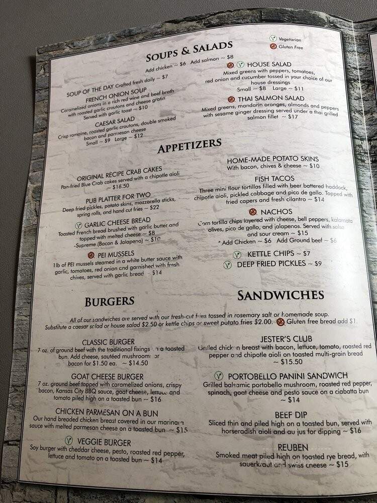 Jester's Court Pub & Eatery - Scugog, ON menu_pic