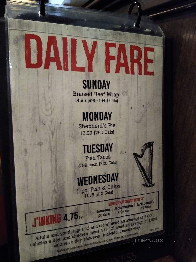 D'Arcy McGee's Irish Pub - Ottawa, ON menu_pic