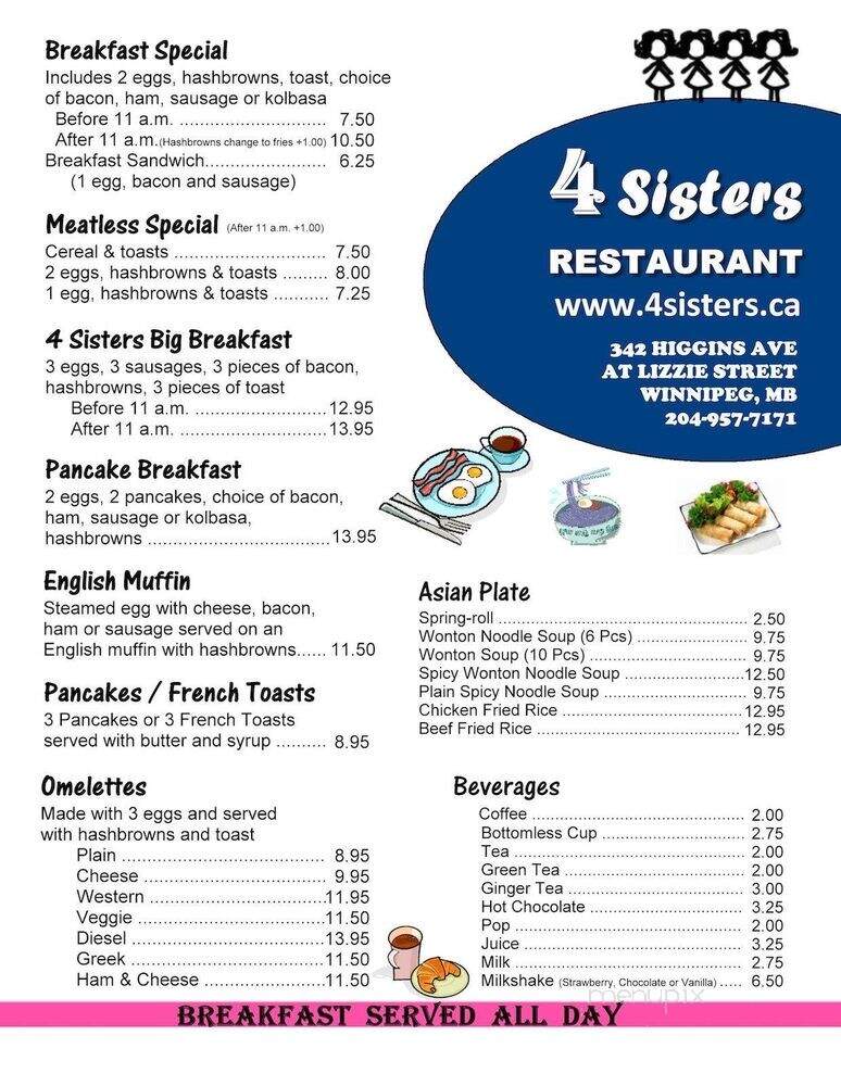 Four Sisters Restaurant - Winnipeg, MB menu_pic