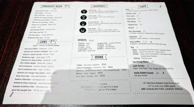 Snakes & Lattes - Toronto, ON menu_pic