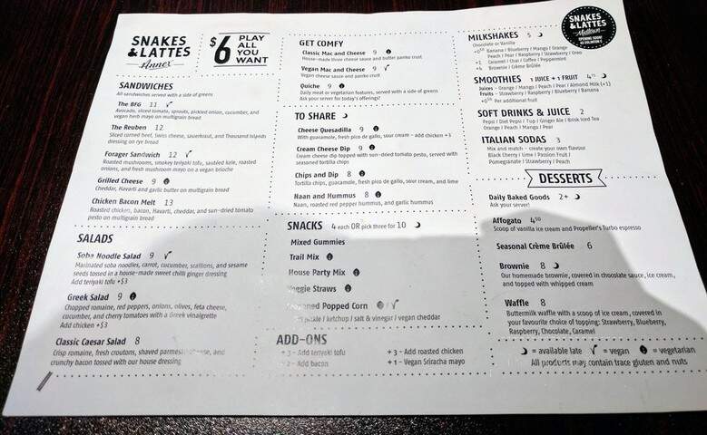 Snakes & Lattes - Toronto, ON menu_pic