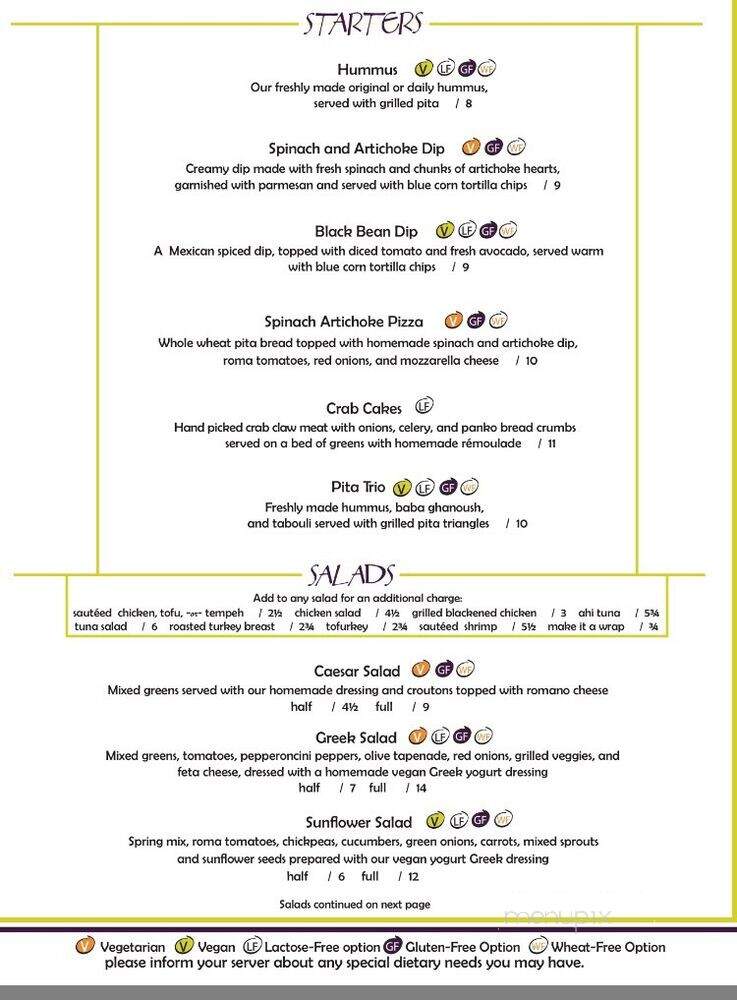 Sunflower Cafe - Calgary, AB menu_pic