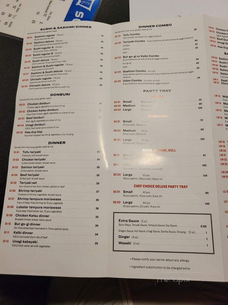 Tomo Japanese Restaurant - Richmond Hill, ON menu_pic