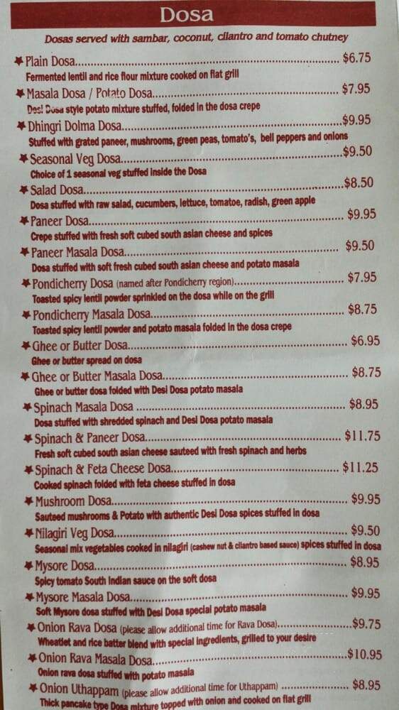 Desi Dosa Madras Restaurant - Delta, BC menu_pic