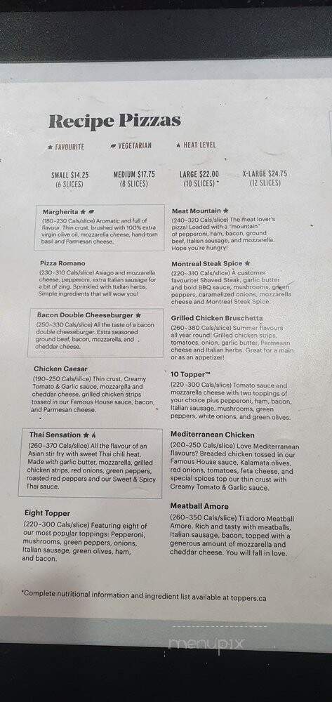 Topper's Pizza - Newmarket, ON menu_pic