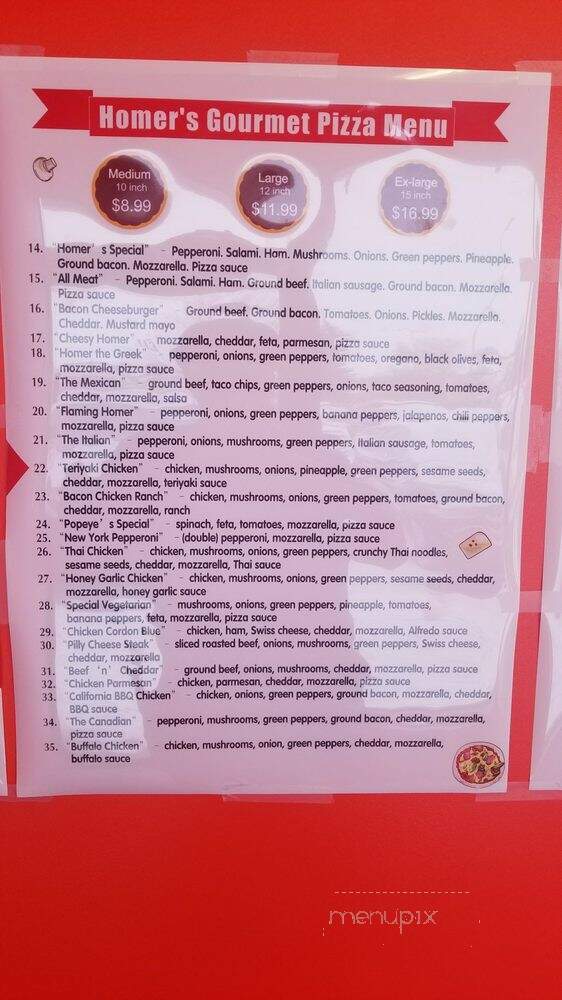 Homer's Pizza East Side - Saskatoon, SK menu_pic