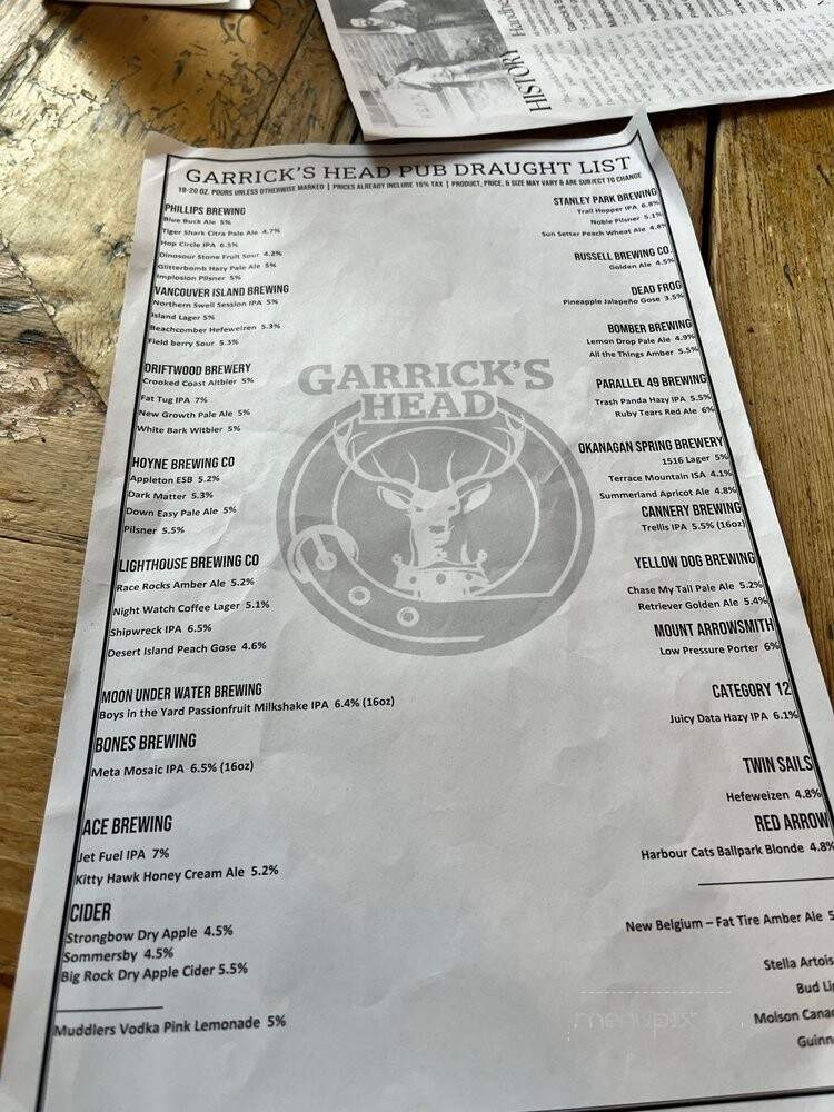 Garrick's Head Pub - Victoria, BC menu_pic