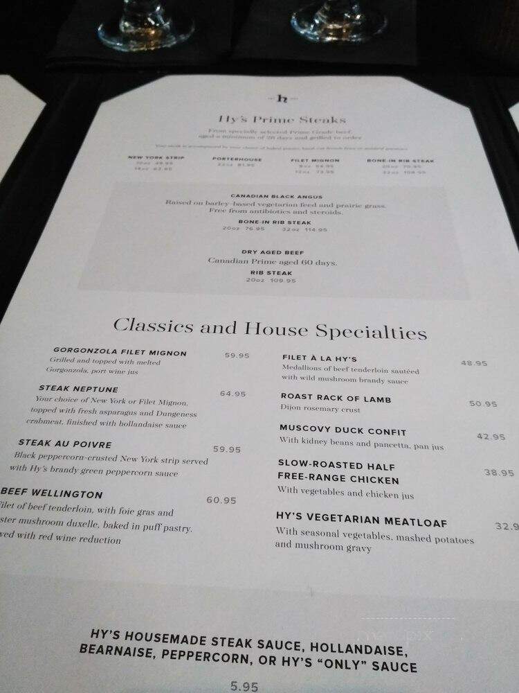 Hy's Steakhouse & Cocktail Bar - Toronto, ON menu_pic