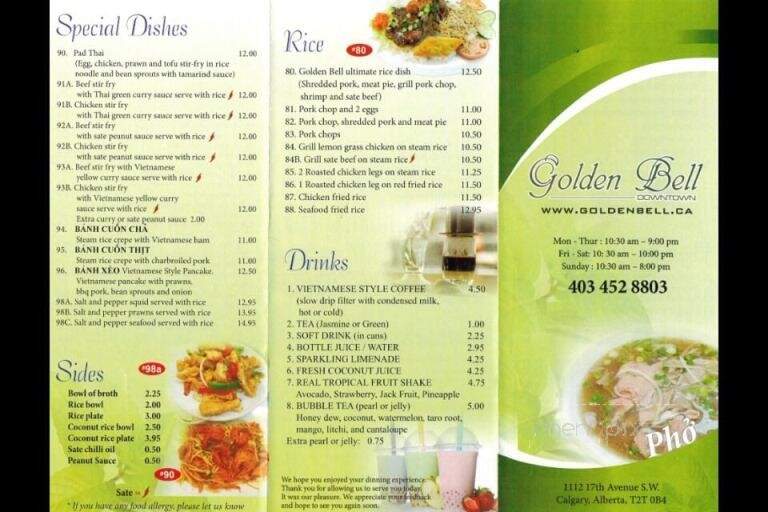 Golden Bell Saigon Vietnamese Restaurant - Calgary, AB menu_pic