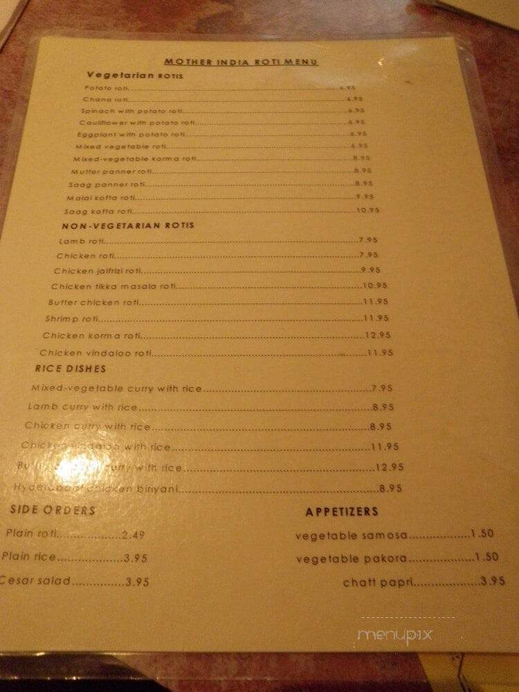 Mother India - Toronto, ON menu_pic