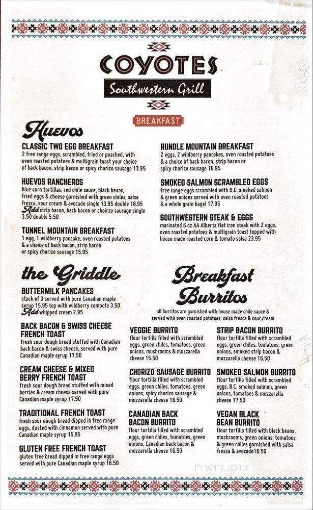 Coyotes Southwestern Grill - Banff, AB menu_pic