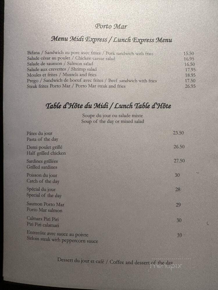 Porto Mar - Montreal, QC menu_pic
