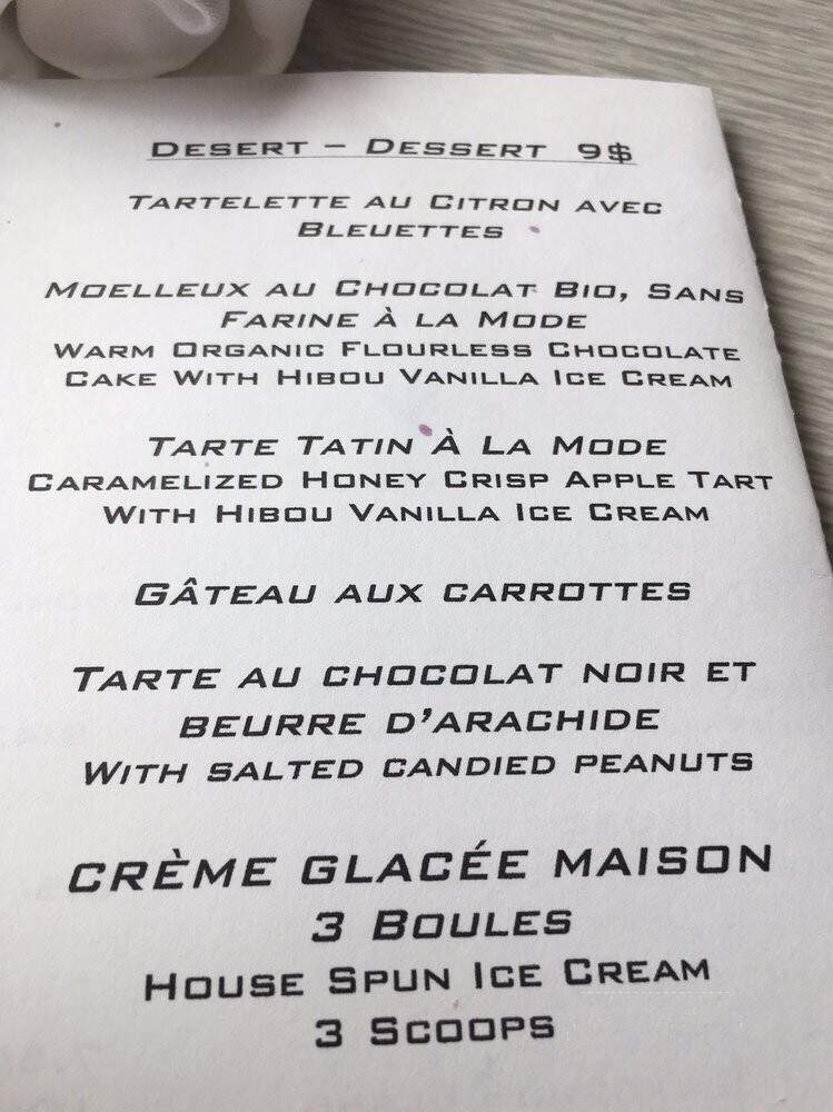Le Hibou - Wakefield, QC menu_pic
