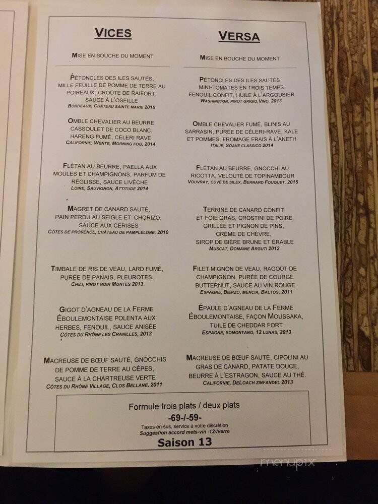 Restaurant Vices Versa - La Malbaie, QC menu_pic