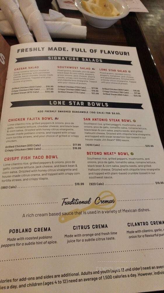 Lone Star Texas Grill - Oakville, ON menu_pic