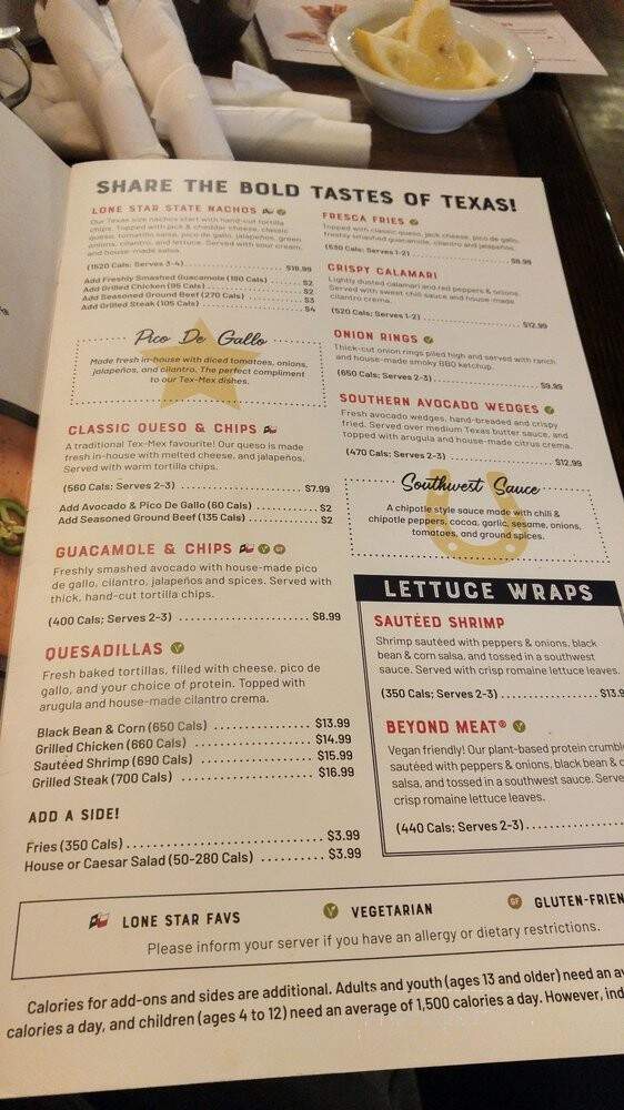 Lone Star Texas Grill - Oakville, ON menu_pic