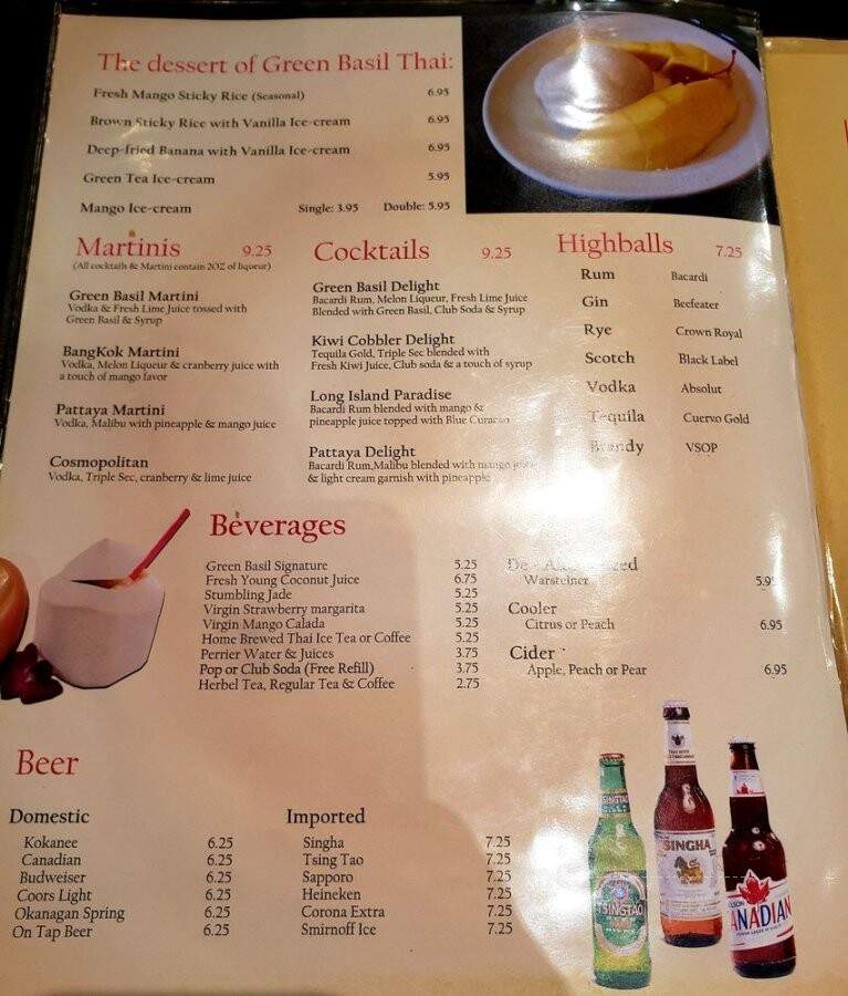 Green Basil Thai Restaurant - Burnaby, BC menu_pic