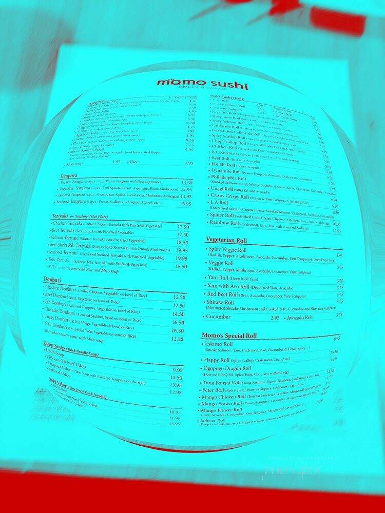 Momo Sushi Cafe - Kelowna, BC menu_pic