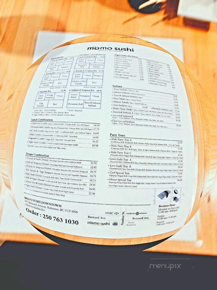 Momo Sushi Cafe - Kelowna, BC menu_pic