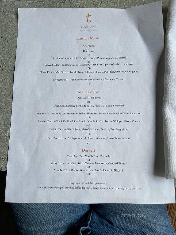 Treadwell Farm To Table Cuisine - Saint Catharines, ON menu_pic