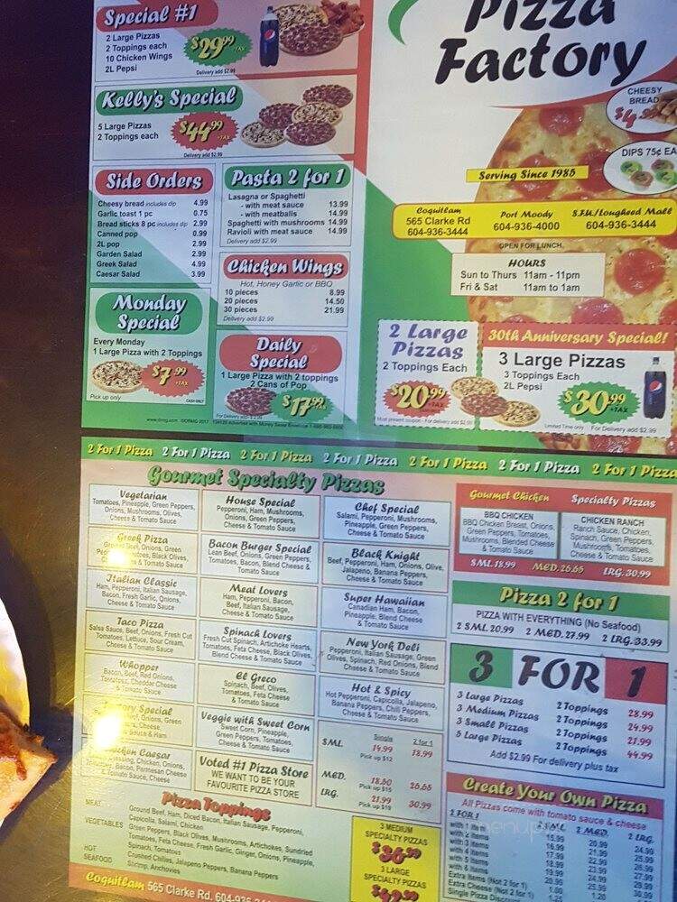 Pizza Factory - Coquitlam, BC menu_pic