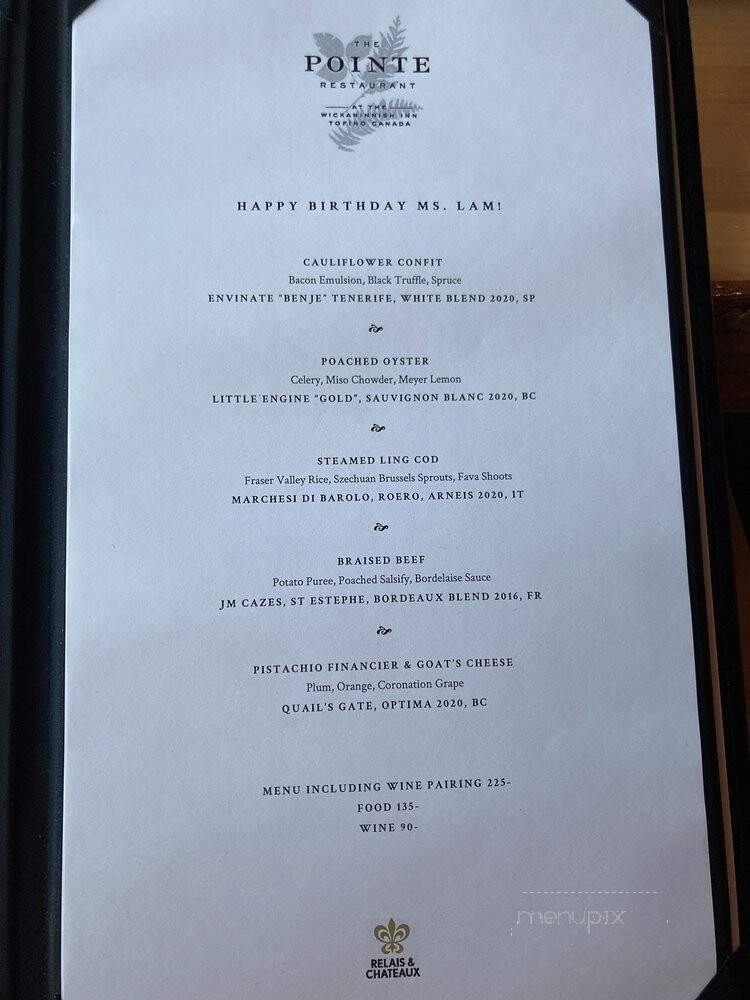 The Pointe Restaurant - Tofino, BC menu_pic